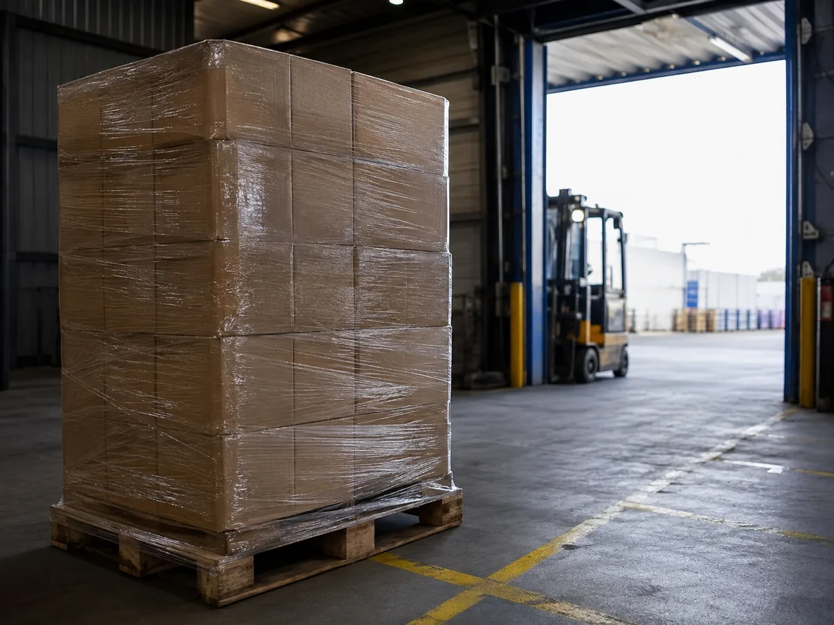 Pallet preparado en la zona de despacho de un centro de distribución