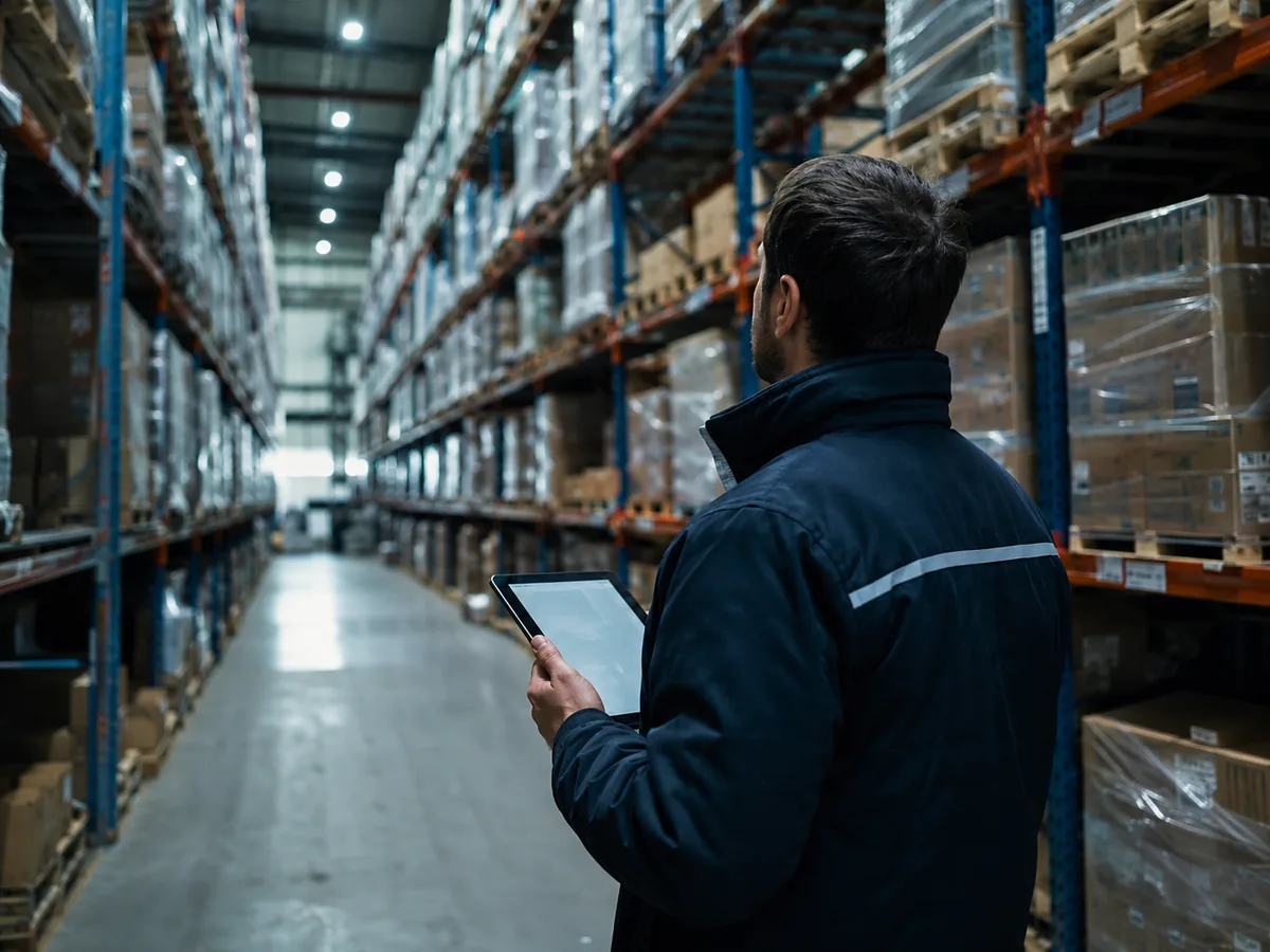 Recuento de stock en rack de depósito con dispositivo móvil